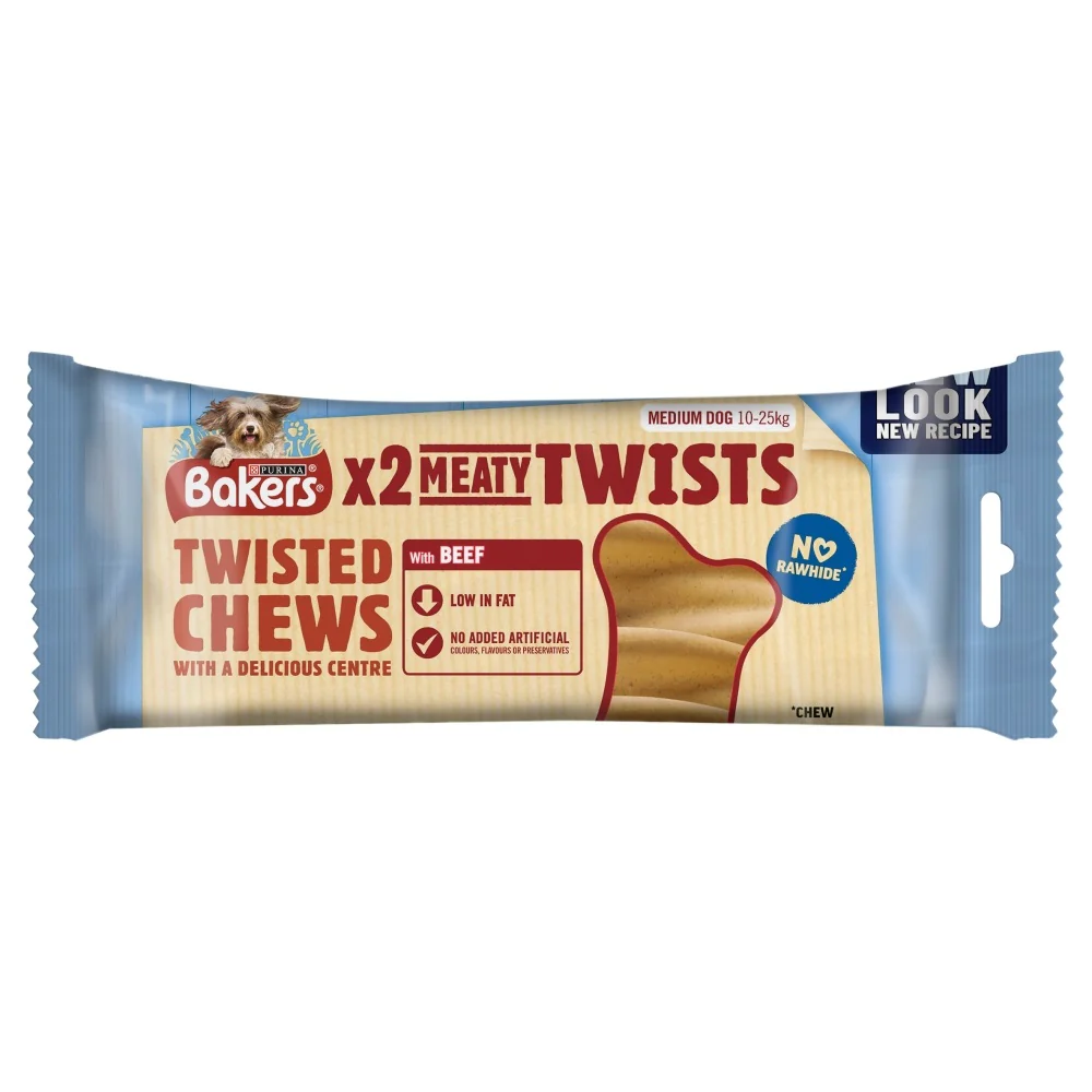 Bakers Meaty Twists Medium Dog Treats with Beef x 10 - Image 2