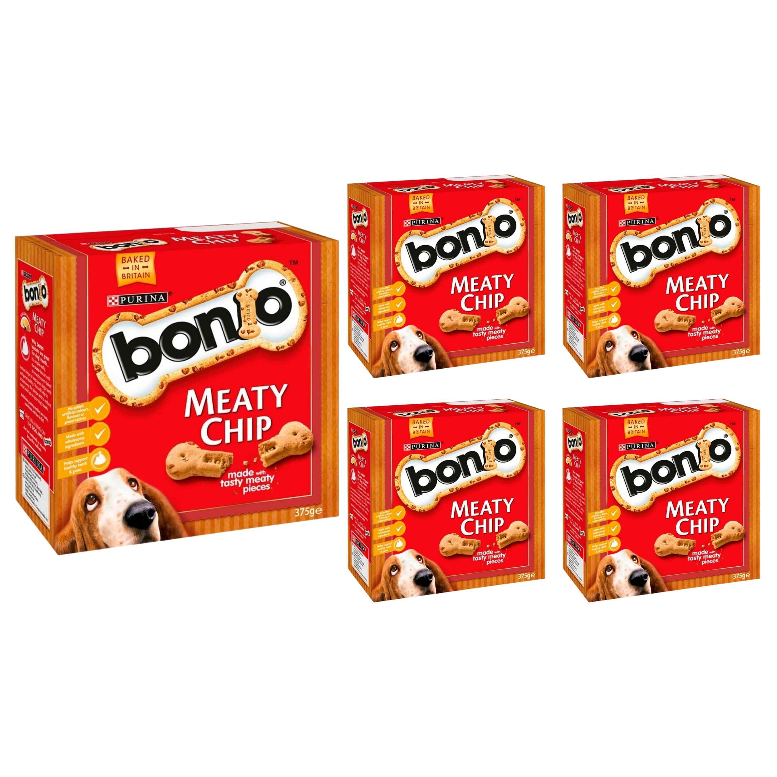 Bonio Meaty Chip Dog Biscuits 375g x 5 Packs