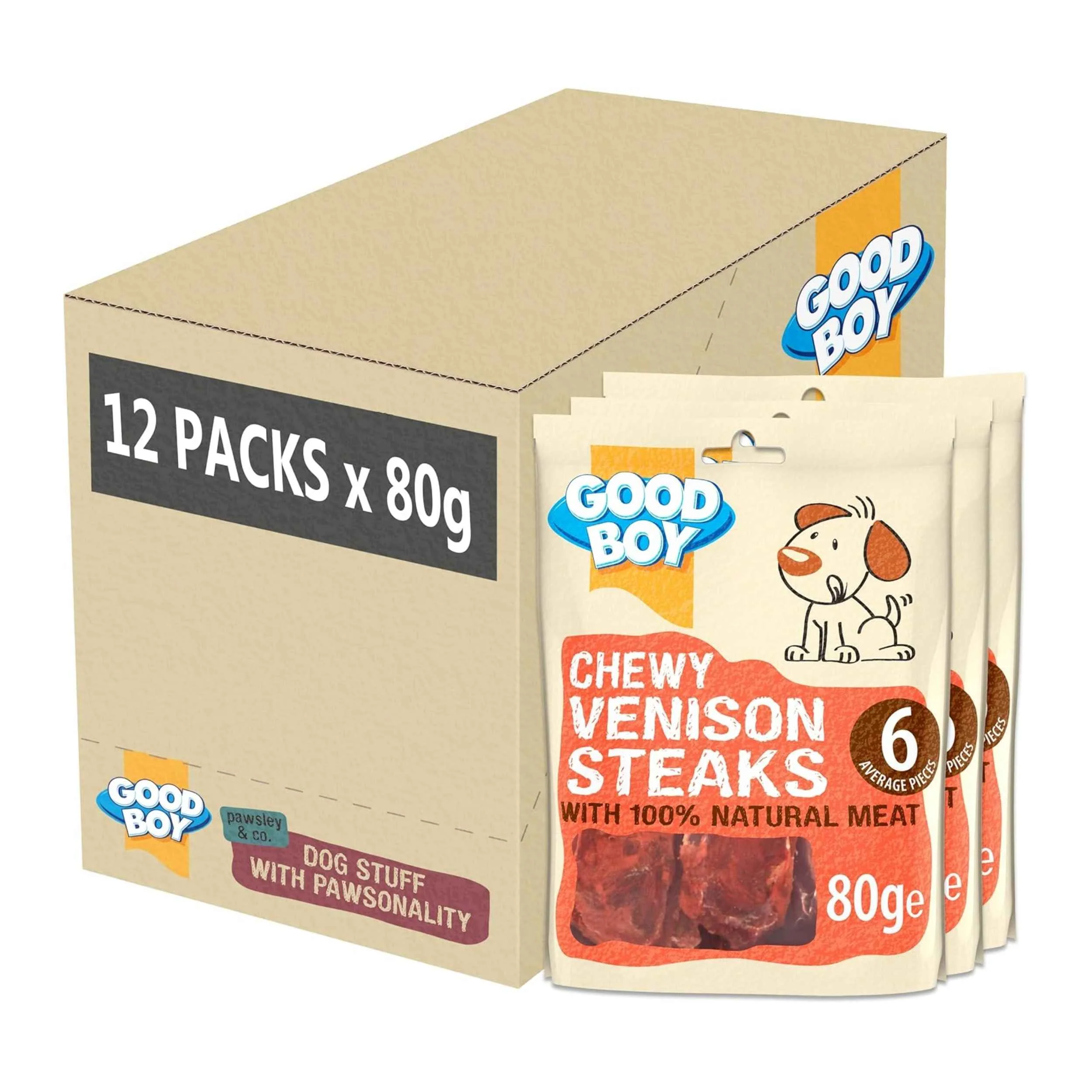 Good Boy Chewy Venison Steaks Dog Treats 80g x 12 Packs