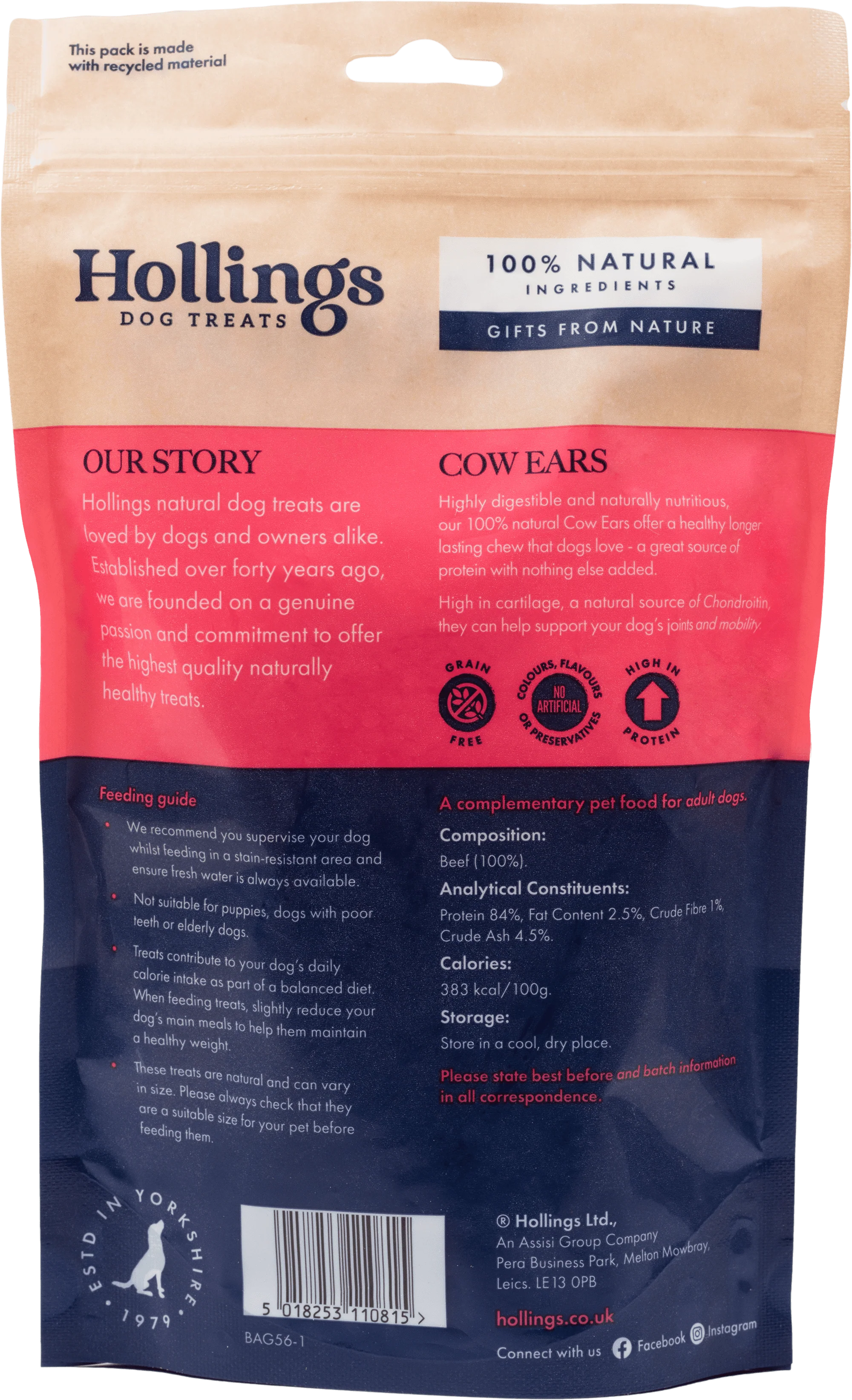 Hollings Cow Ears Natural Dog Treats x 50 - Image 3