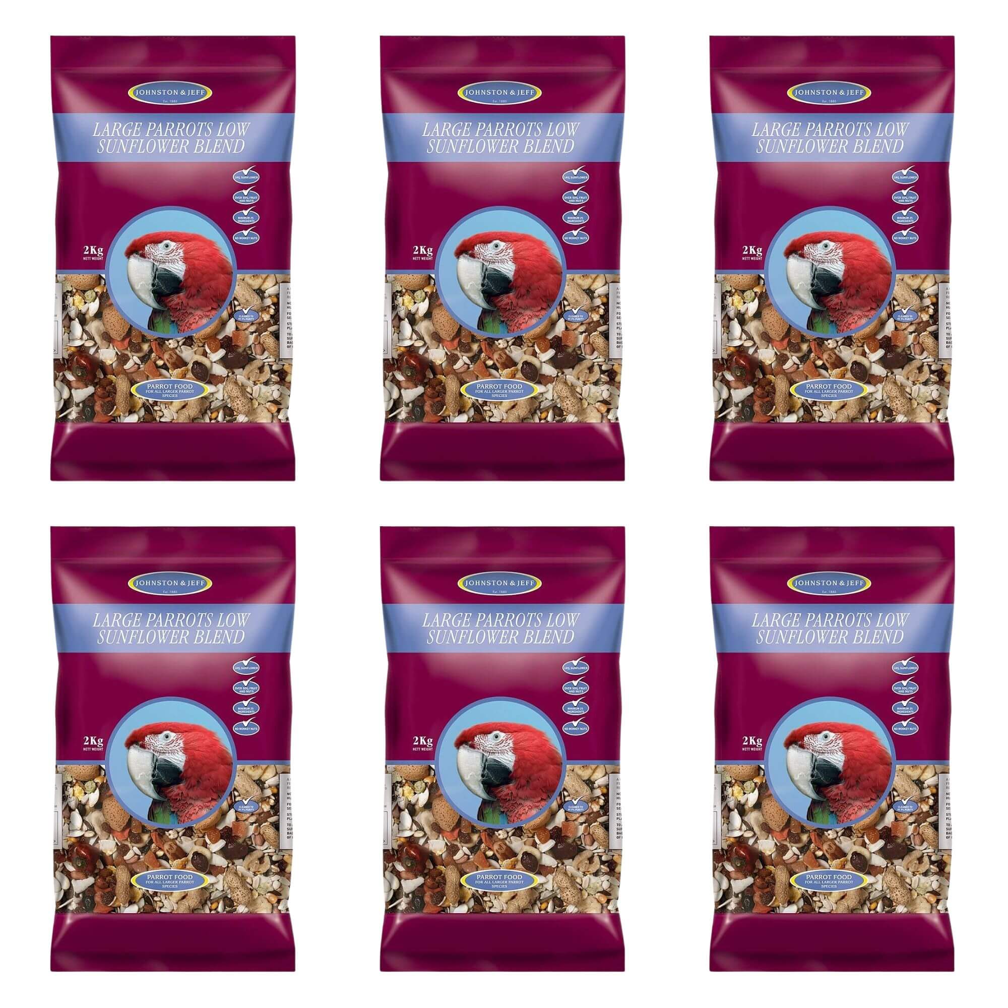 Johnston & Jeff Low Sunflower Diet for Large Parrots 6 x 2kg
