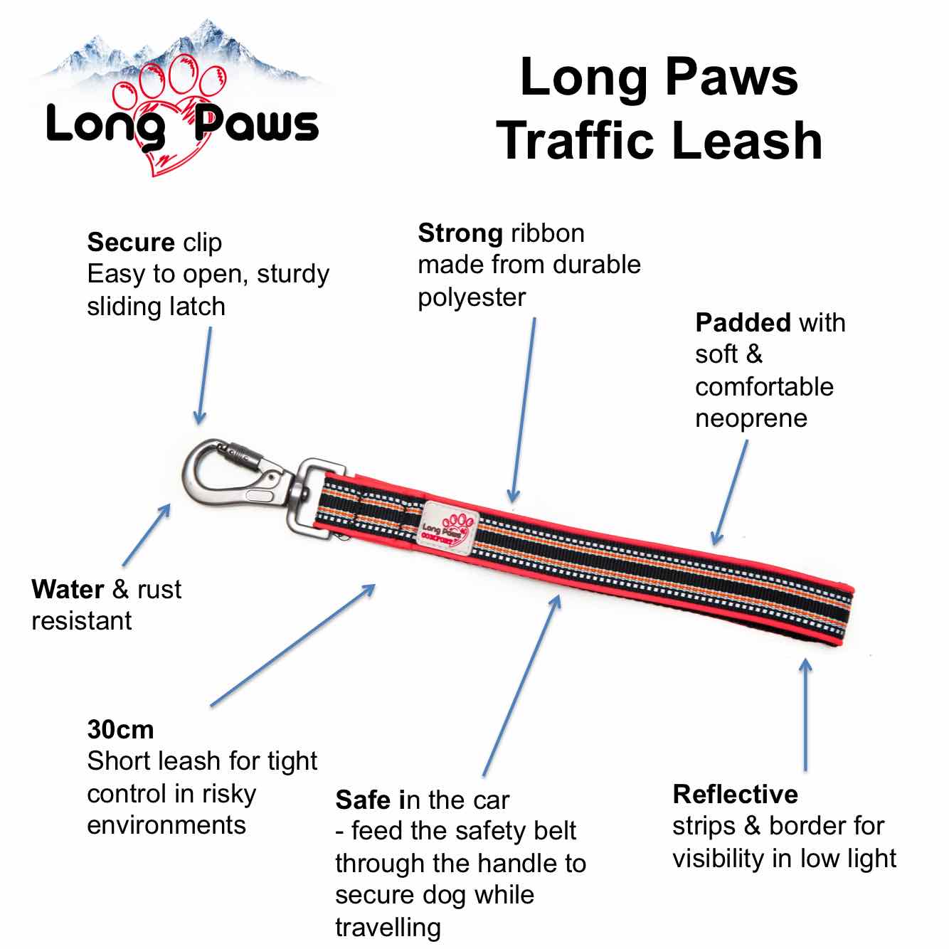 Long Paws Comfort Short Safety Belt / Close Control Lead - Image 4