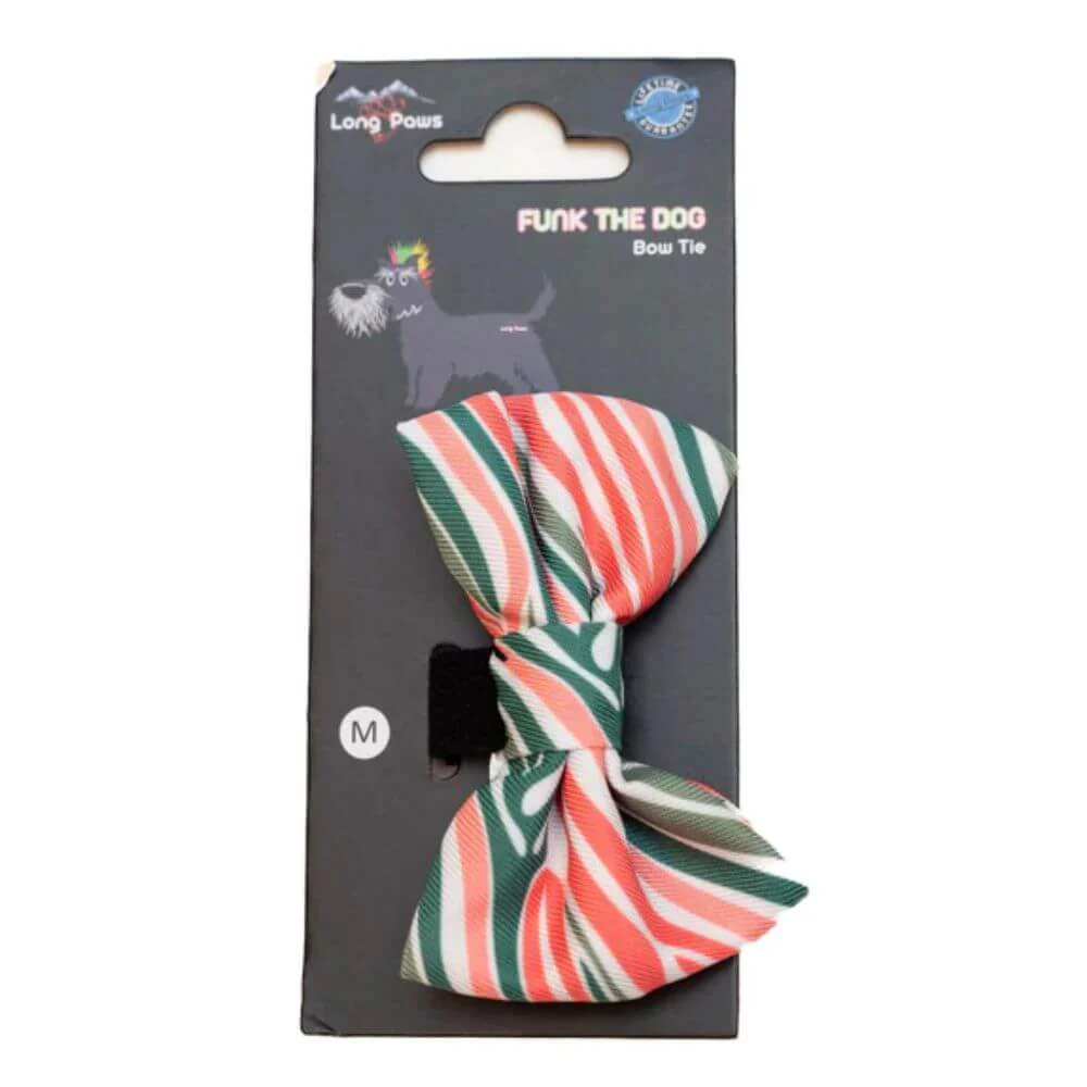 Long Paws Funk The Dog Bow Tie in Pink Green Zebra - Image 2