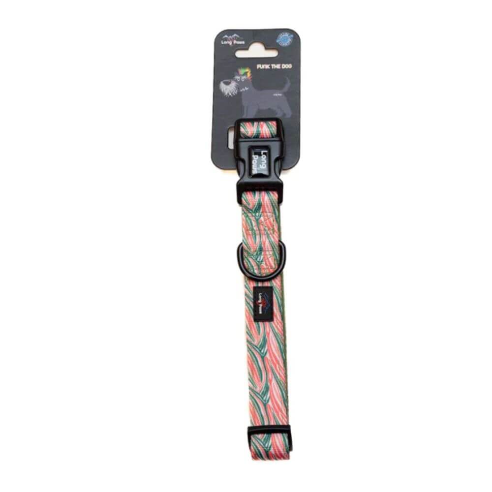 Long Paws Funk The Dog Collar in Pink Green Zebra - Image 2