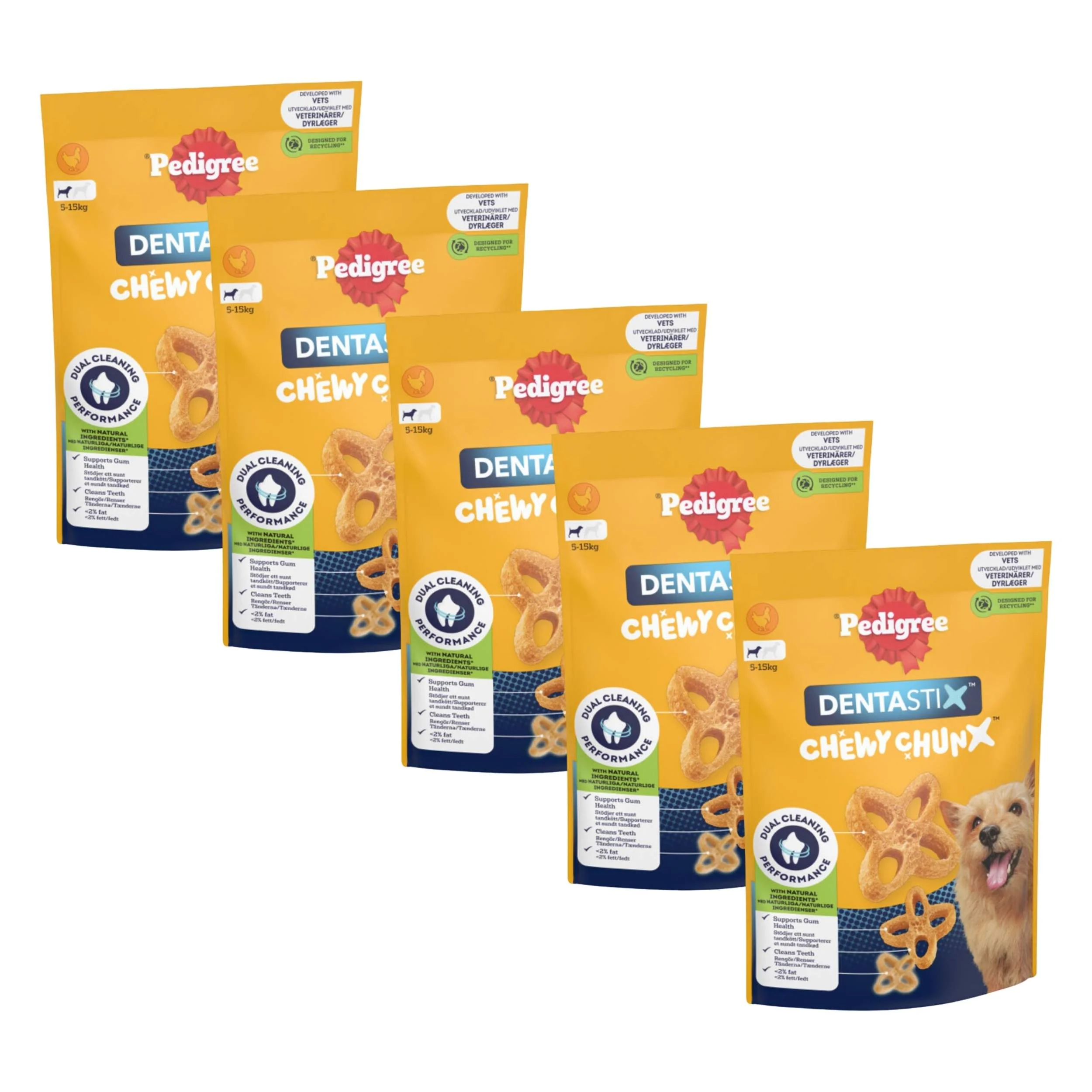 Pedigree Dentastix Dog Treats Chewy Chunx Chicken Small 5 x 68g