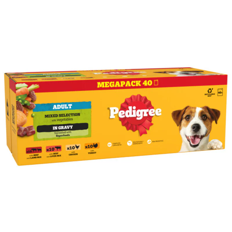 Pedigree Pouches Chicken Beef Turkey Lamb in Gravy 100g x 40