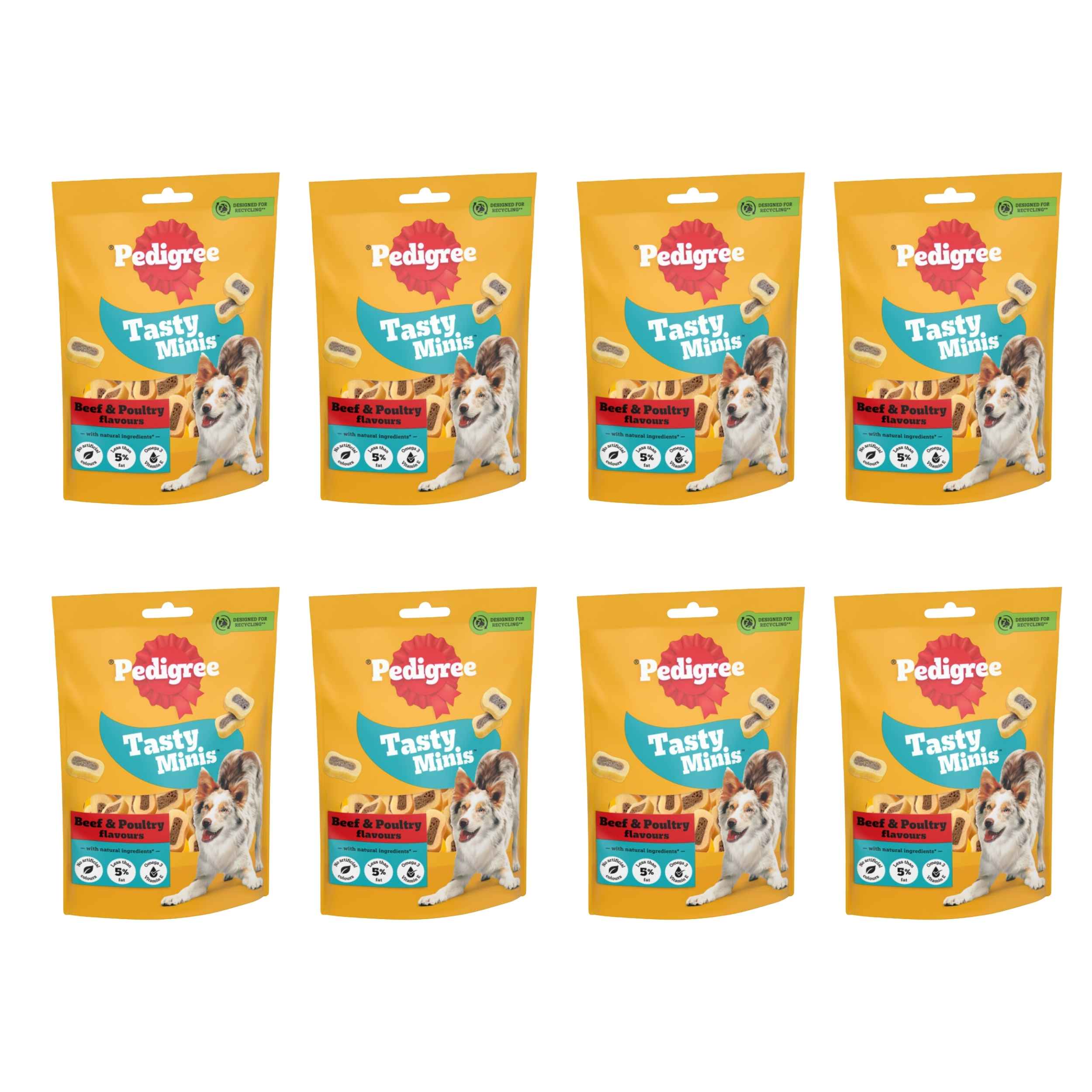 Pedigree Tasty Minis Chewy Slices Beef & Poultry Dog Treats 155g x 8 Packs