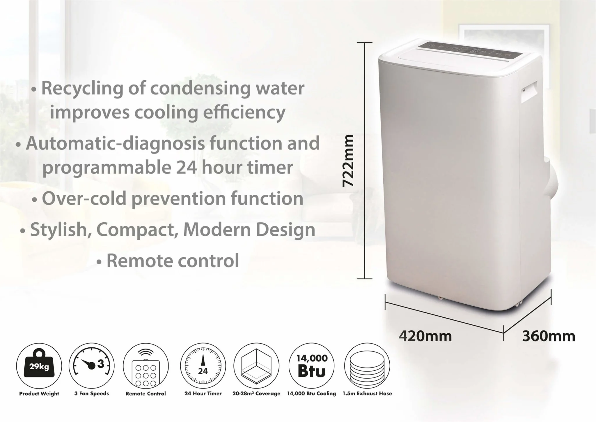 Prem-I-Air 14000 BTU Portable Local Air Conditioner with Remote Control - Image 3