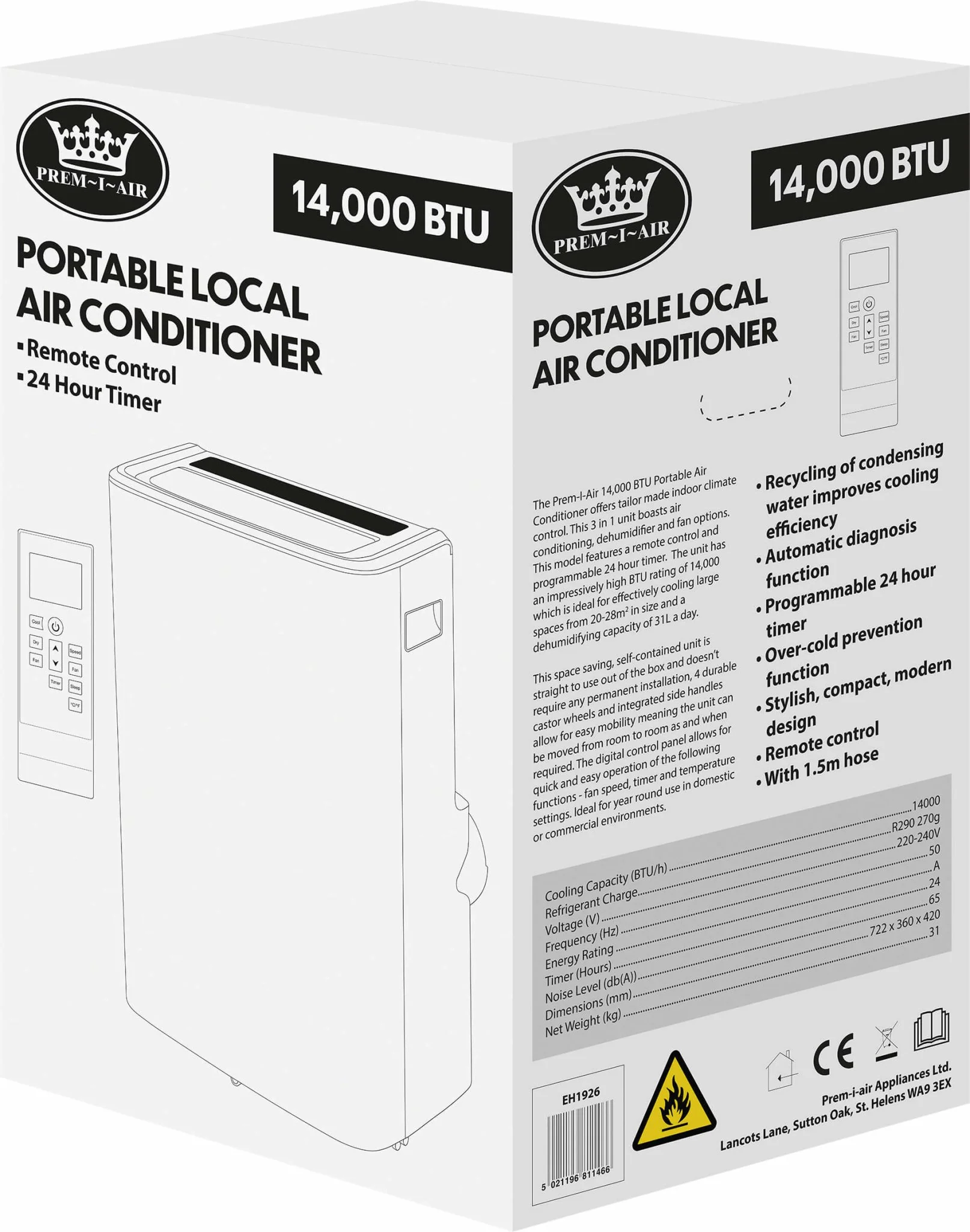 Prem-I-Air 14000 BTU Portable Local Air Conditioner with Remote Control - Image 9