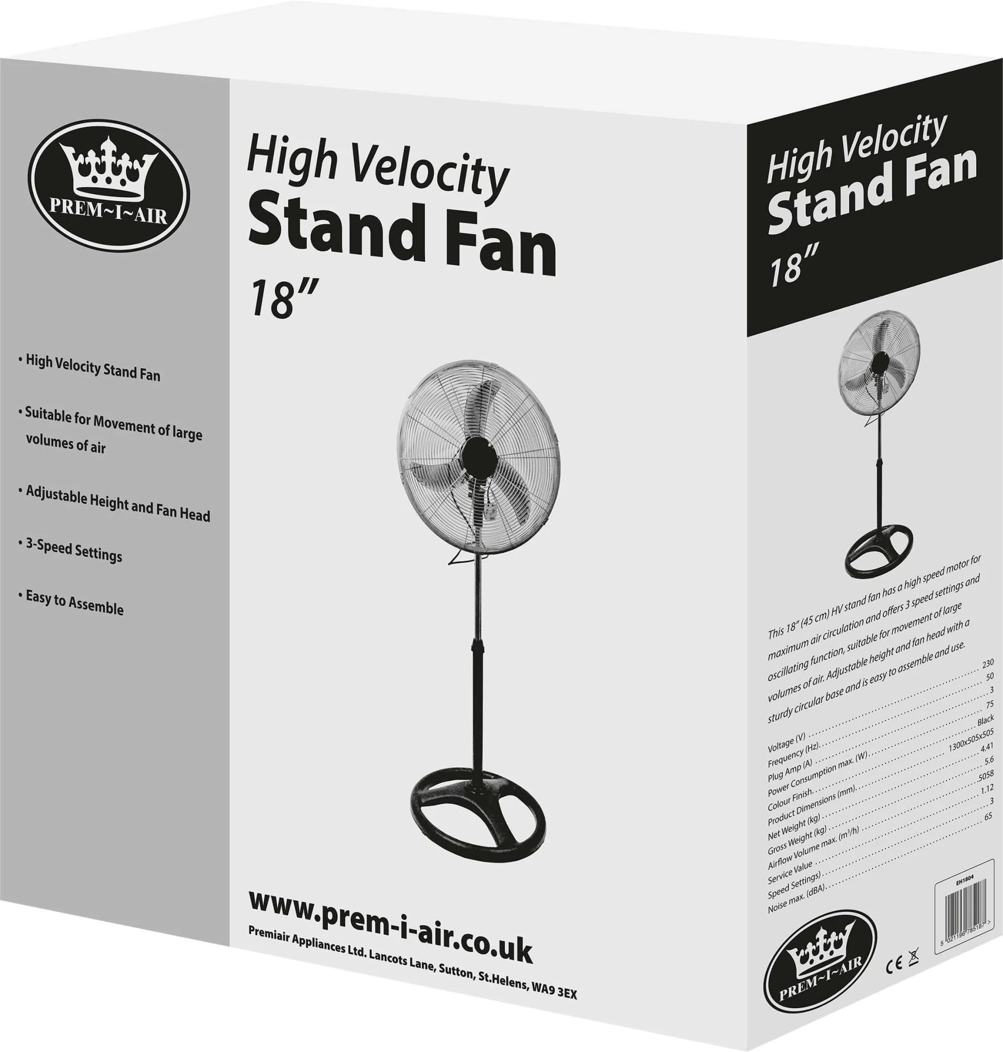 Prem-I-Air 18" Black/Silver Oscillating Pedestal HV Fan with 3 Speed - Image 3
