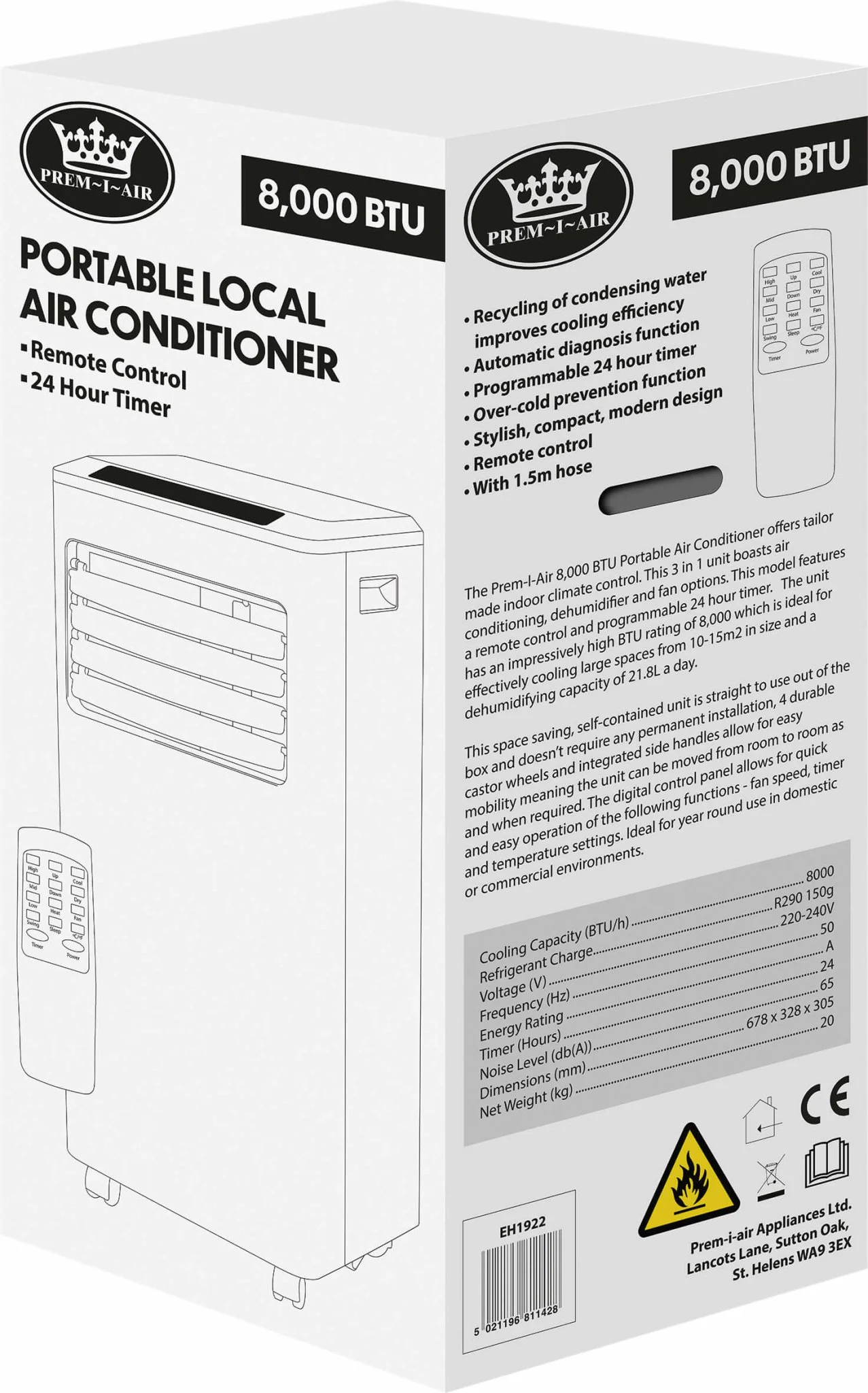 Prem-I-Air 8000 BTU Portable Air Conditioner with Remote Control - EH1922 - Image 5