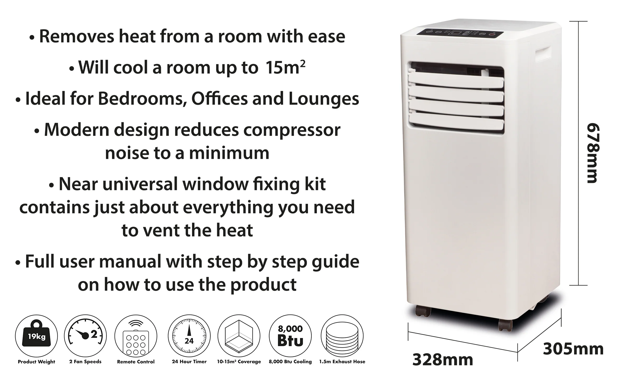 Prem-I-Air 8000 BTU Portable Air Conditioner with Remote Control - EH1922 - Image 7