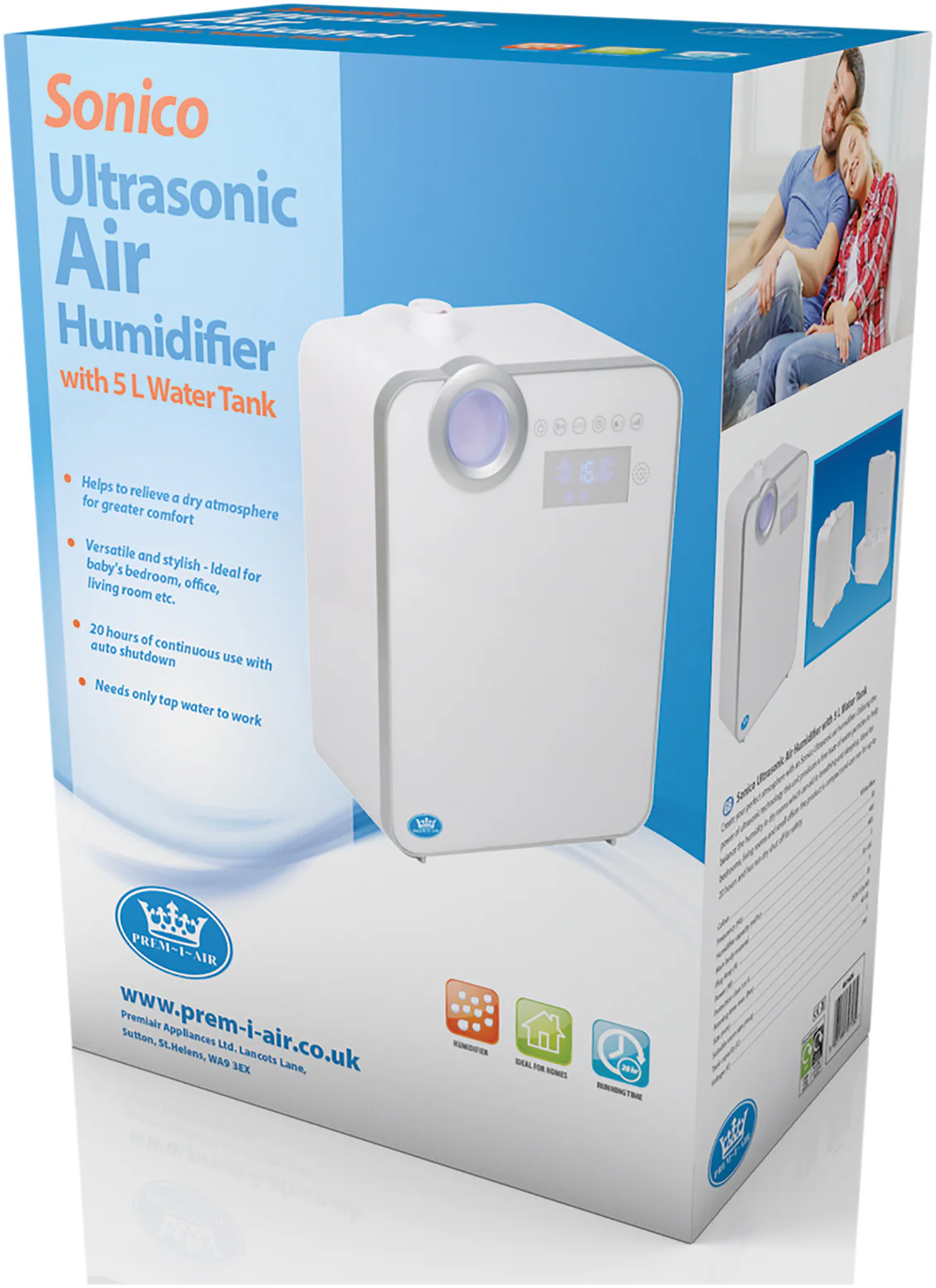 Prem-I-Air Sonico Ultrasonic Air Humidifier with 5L Water Tank - Image 4