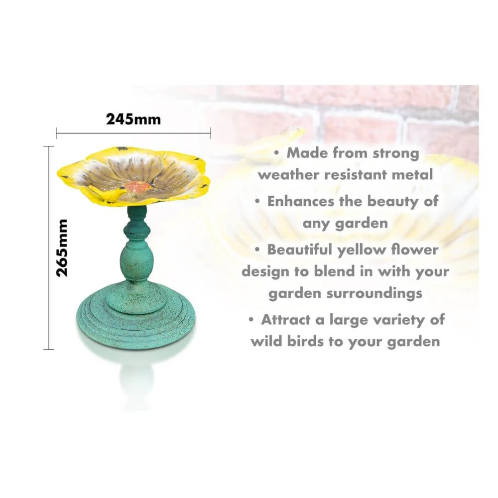 St Helens Metal Bird Bath / Feeder - Yellow Flower - Image 3