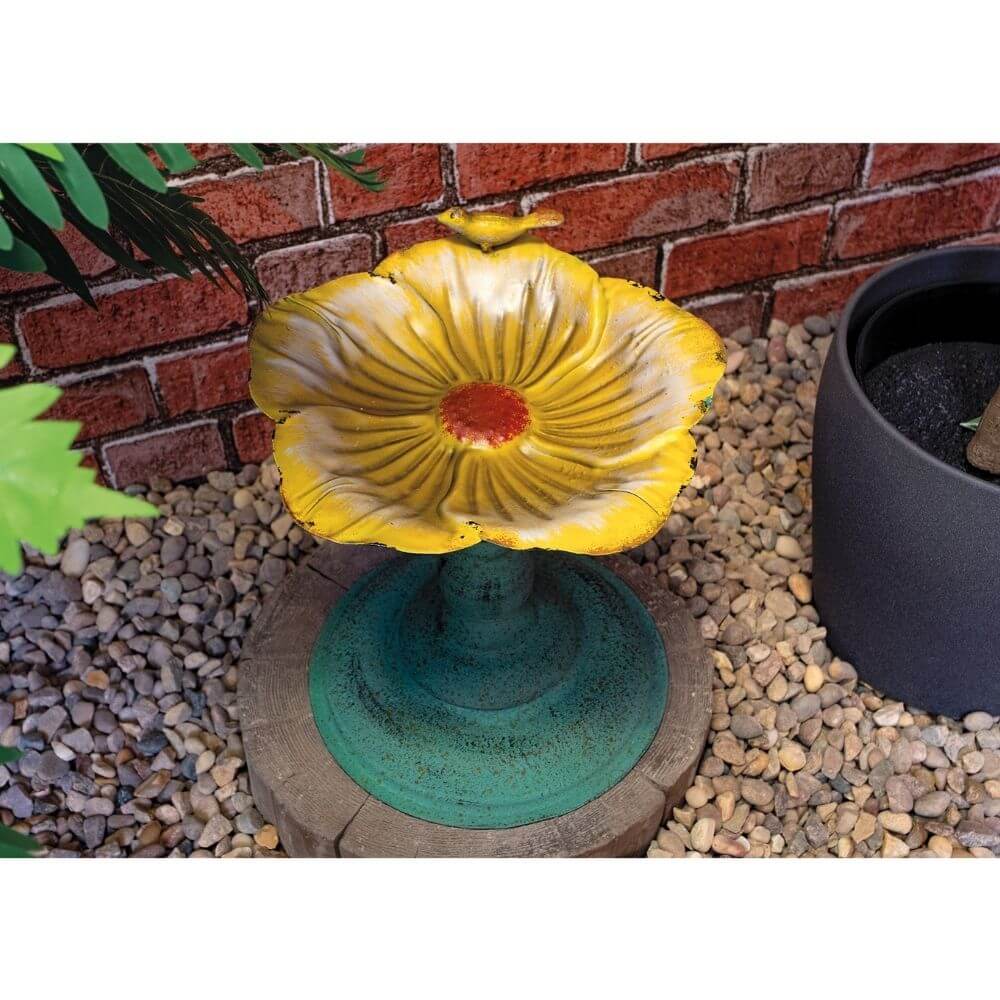 St Helens Metal Bird Bath / Feeder - Yellow Flower - Image 6
