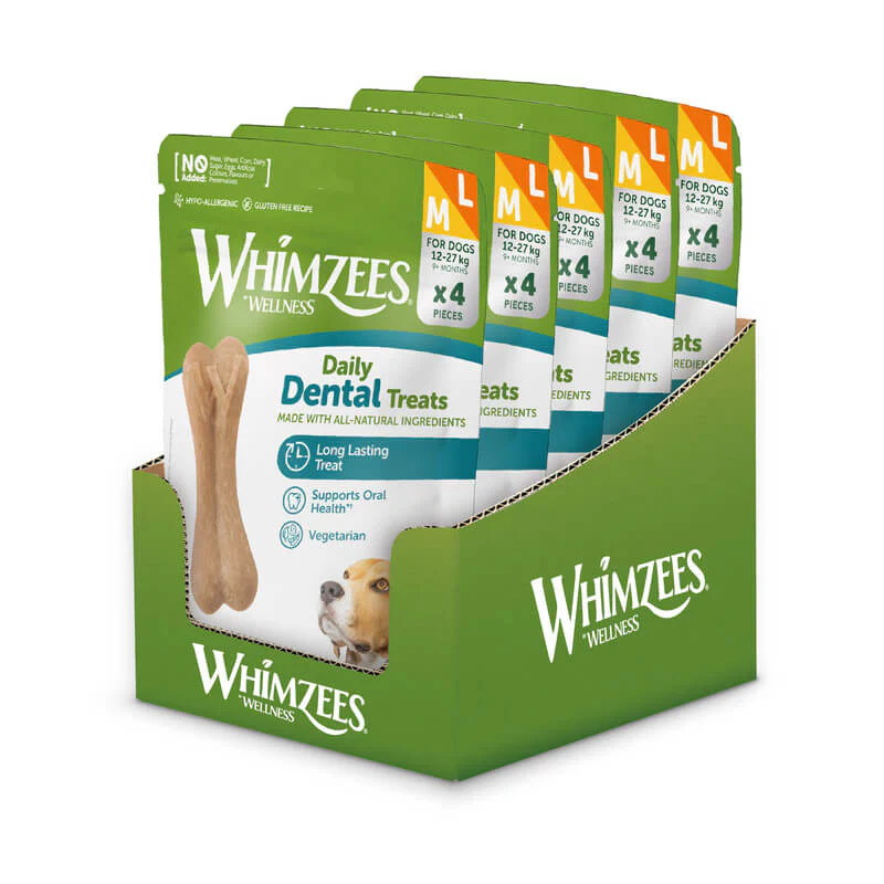 Whimzees Rice Bone Dental Dog Treats Medium/Large 4 x 5 Packs