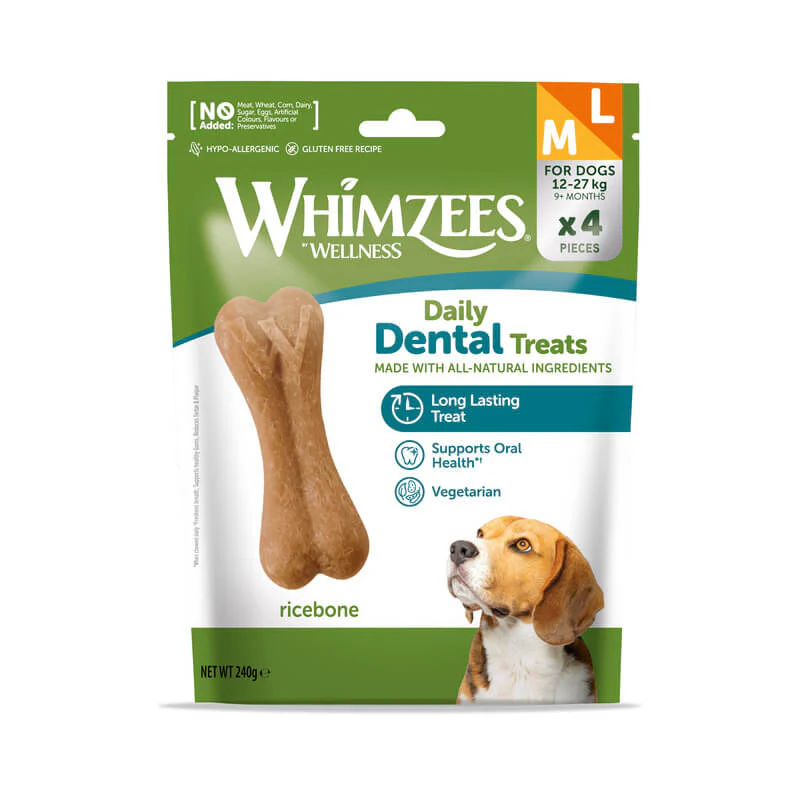 Whimzees Rice Bone Dental Dog Treats Medium/Large 4 x 5 Packs - Image 2