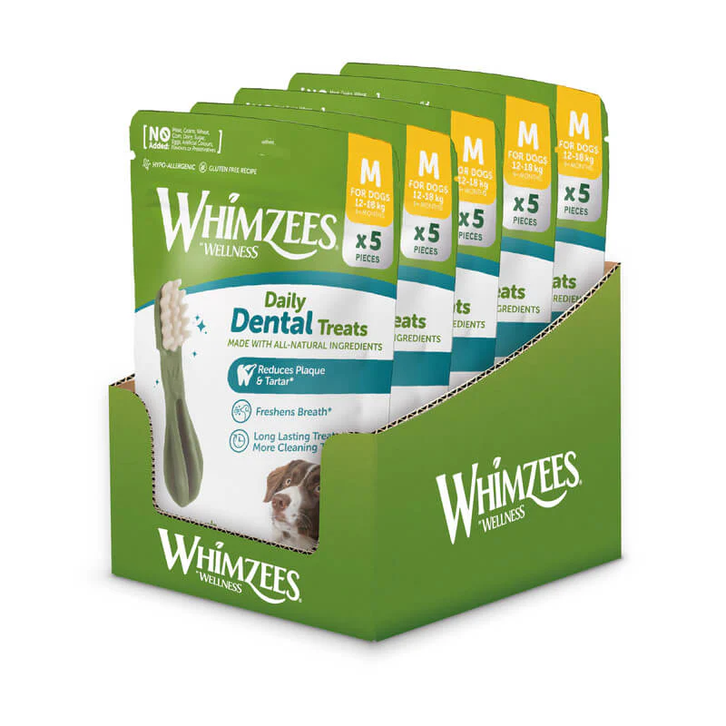 Whimzees Toothbrush Dental Dog Treats Medium 5 Pieces x 5