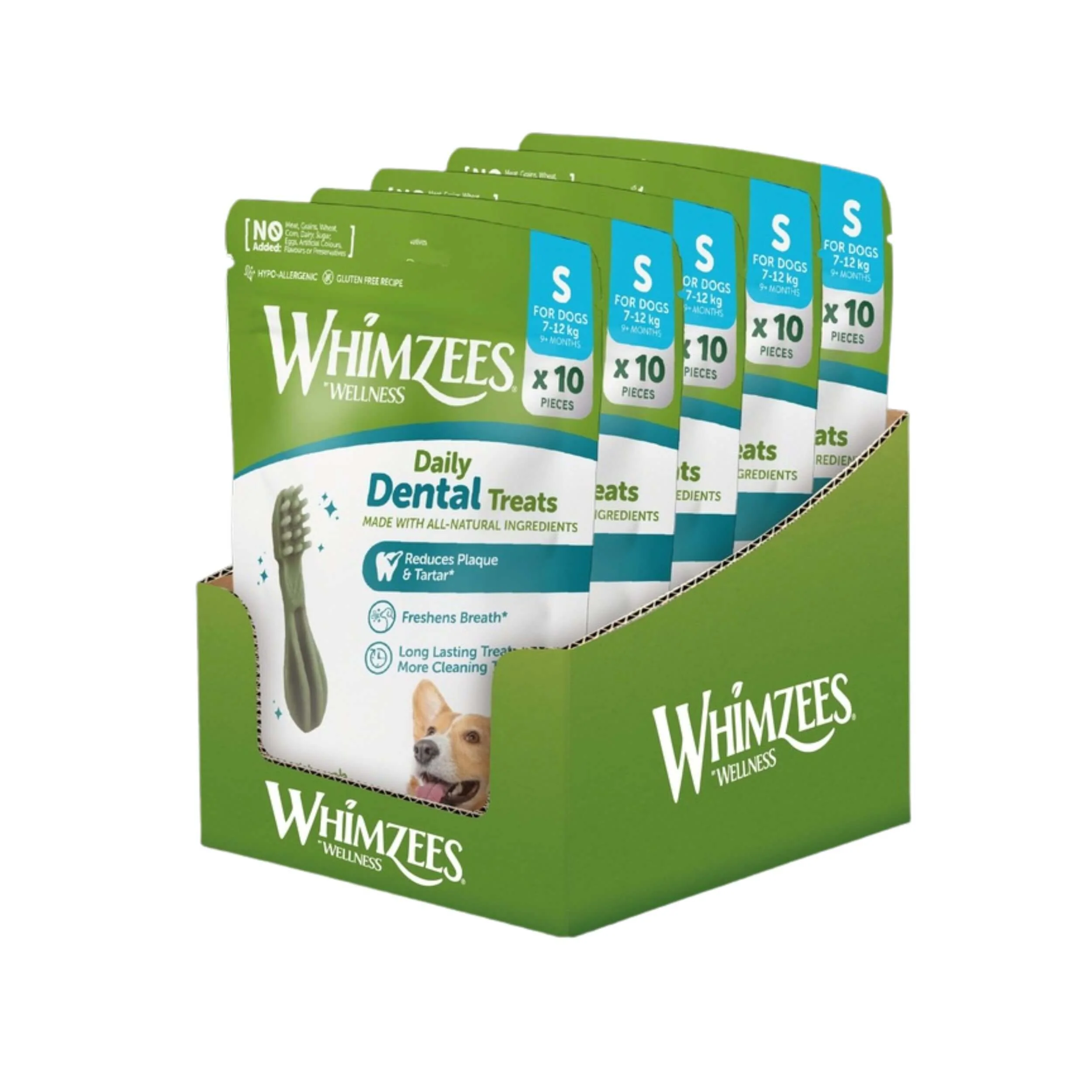 Whimzees Toothbrush Dental Dog Treats Small 10 Pieces x 5