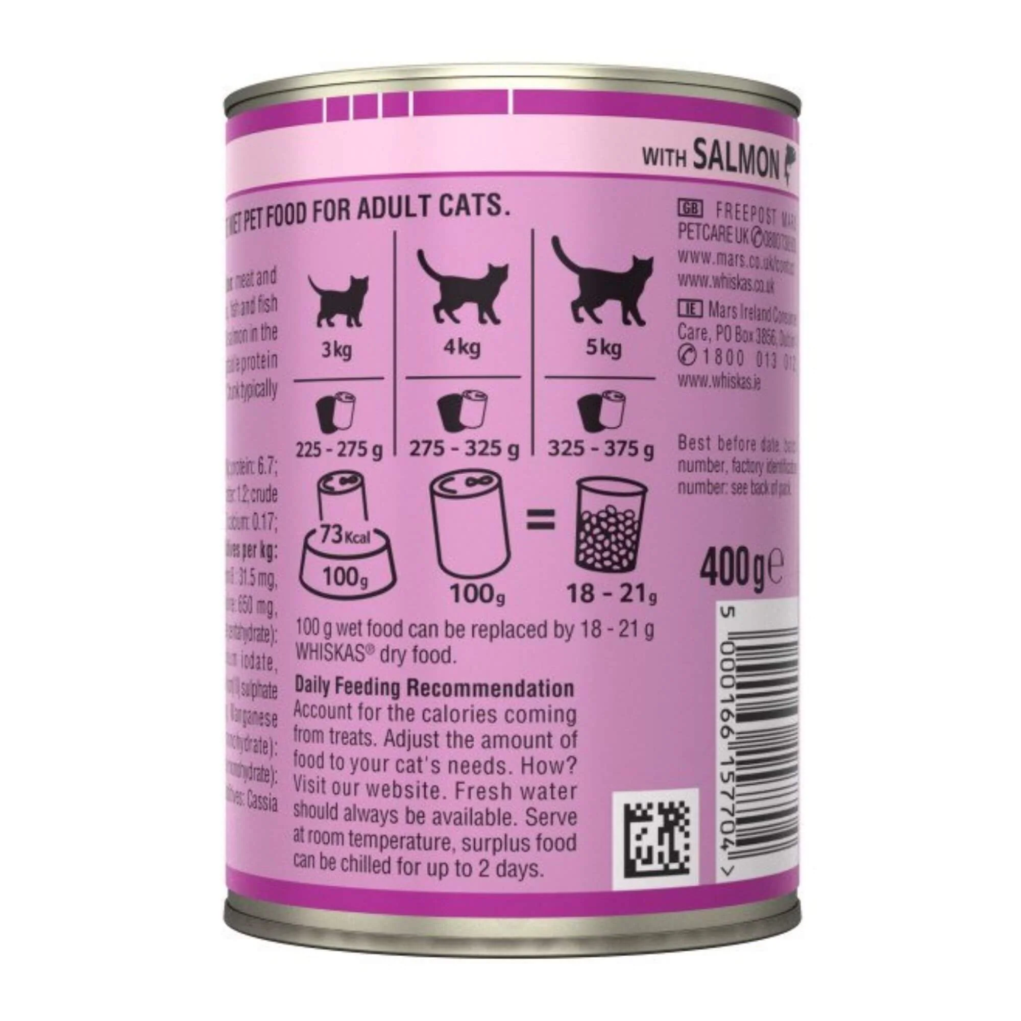 Whiskas 1+ Adult Salmon in Jelly Tins Cat Food 12 x 400g - Image 2