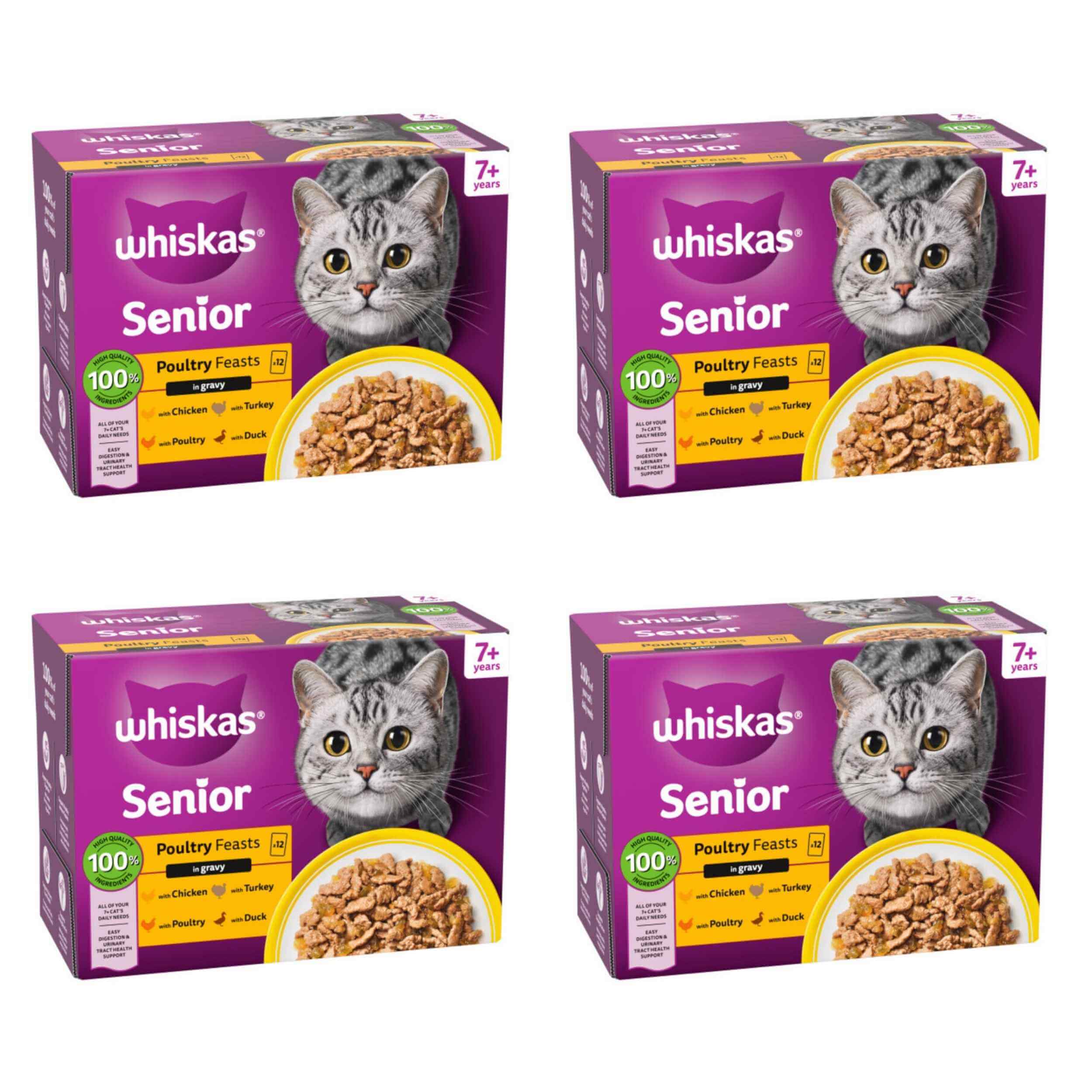 Whiskas Senior 7+ Poultry Feasts in Gravy Cat Food 85g x 48